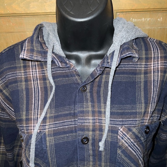 Flag & Anthem Brown Gray Plaid Flannel Thermal Lined Button Up Jacket Size L - Picture 8 of 12